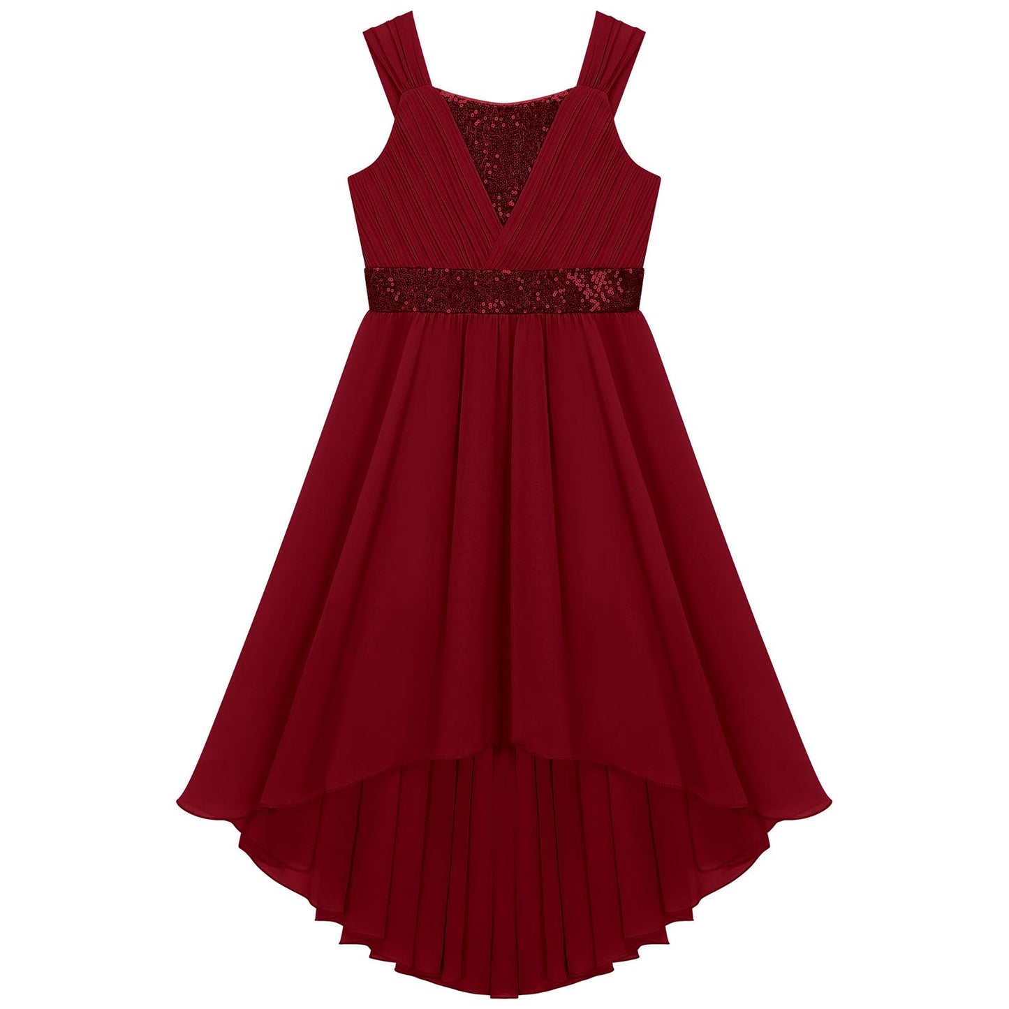 Kinder Blumenmädchenkleid Ärmellos Pailletten Hi-Low-Saum Abendkleid Elegantes Chiffon Prinzessin Geburtstag Formales Hochzeitskleid