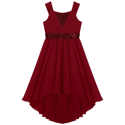 Kinder Blumenmädchenkleid Ärmellos Pailletten Hi-Low-Saum Abendkleid Elegantes Chiffon Prinzessin Geburtstag Formales Hochzeitskleid