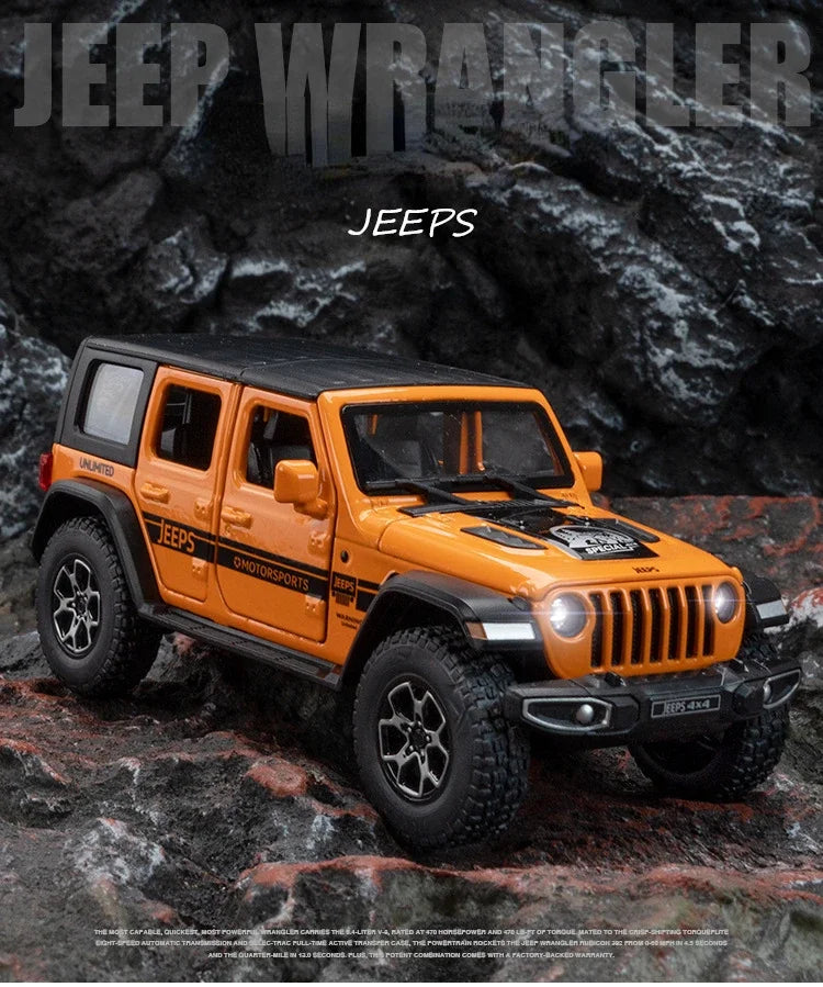 1:32 Jeep Wrangler Rubicon Off-road car Alloy Model Car Toy Diecasts Metal Casting Sound and Light Car Toys For Children Vehicle.
