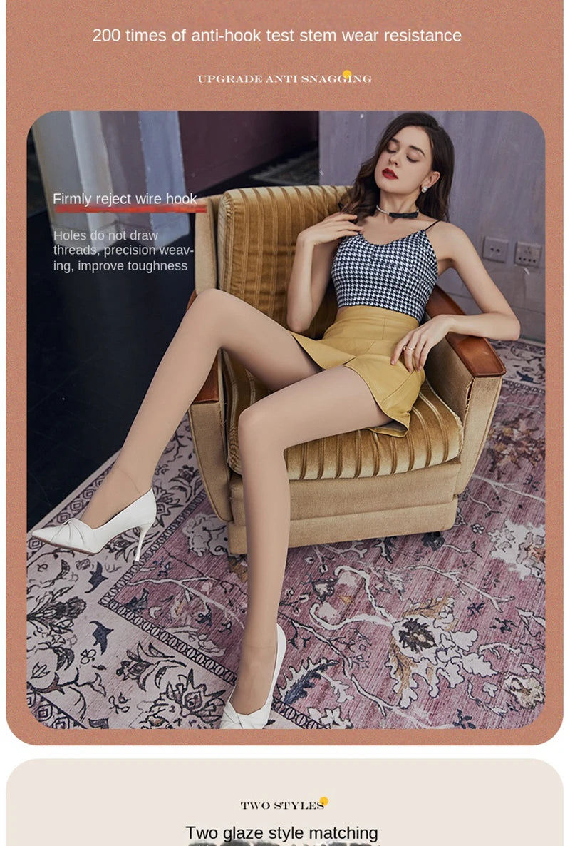 Winter Thermal Pantyhose Women Thicken Stockings Fake Translucent Pantyhose Fleece Lined Tights High Waist Elastic Wool Socks