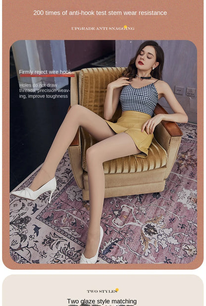 Winter Thermal Pantyhose Women Thicken Stockings Fake Translucent Pantyhose Fleece Lined Tights High Waist Elastic Wool Socks