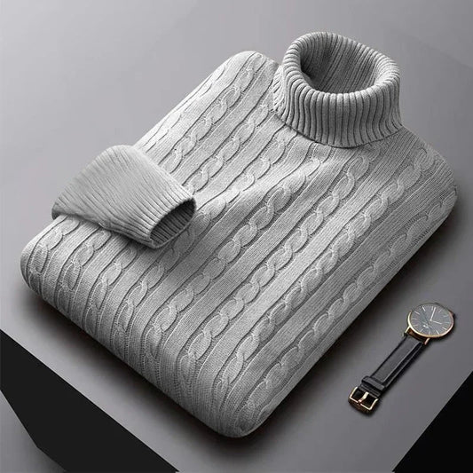 2025 New Men's High Neck Sweater Solid Color Pullover Knitted Warm Casual Turtleneck Sweatwear Woolen Mens Winter Outdoor Tops.
