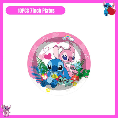 Disney Lilo und Stitch Party Dekoration Geschirr rosa Stitch alles Gute zum Geburtstag Party Thema liefert Ballon Hintergrund Tasse Teller.