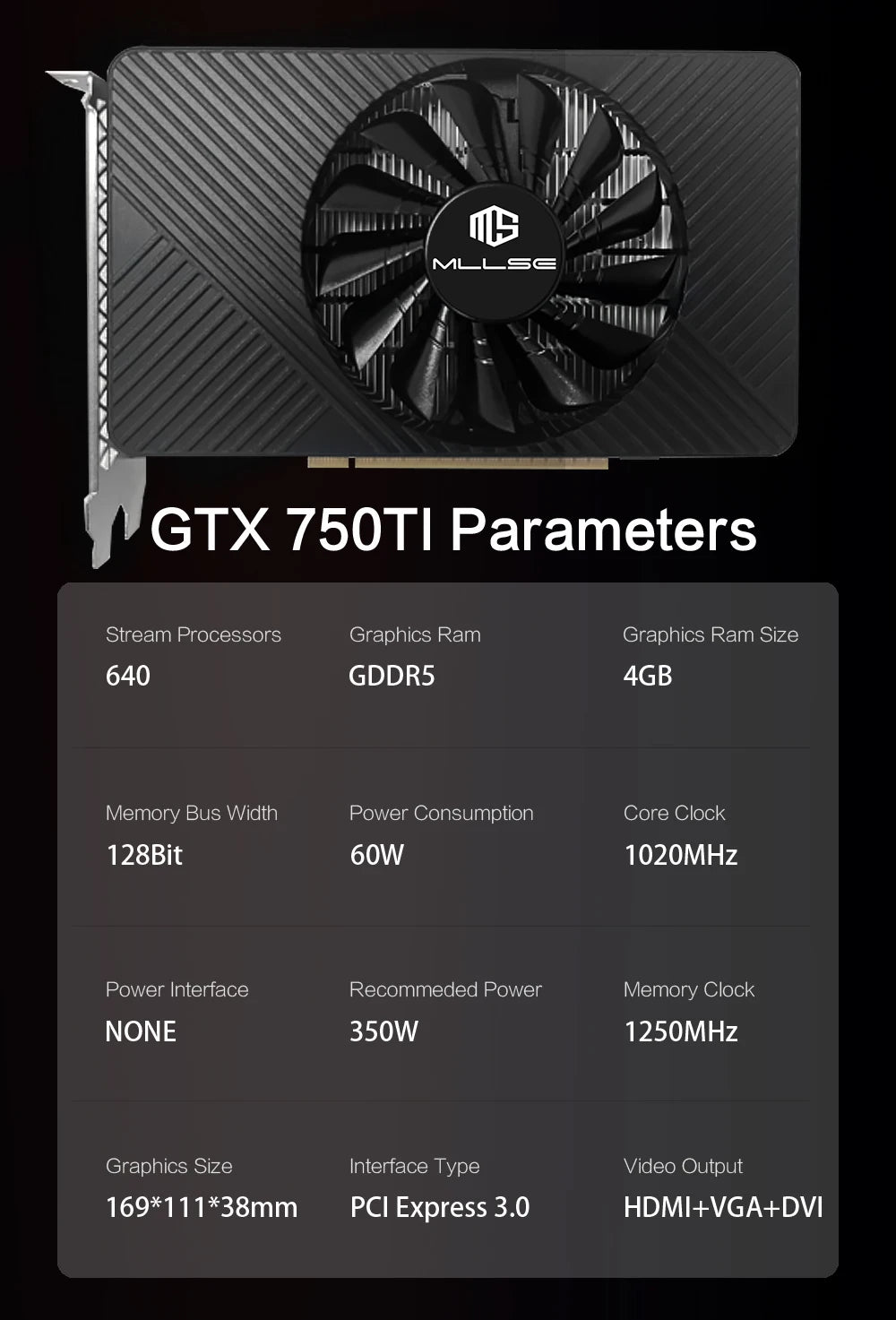 MLLSE GTX 750Ti 4GB Graphics Card GDDR5 128Bit HDMI DVI VGA PCI-E 3.0 Geforce GPU Gtx 750ti Gaming Video Card Placa De Video.