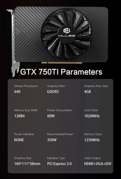 MLLSE GTX 750Ti 4GB Graphics Card GDDR5 128Bit HDMI DVI VGA PCI-E 3.0 Geforce GPU Gtx 750ti Gaming Video Card Placa De Video.