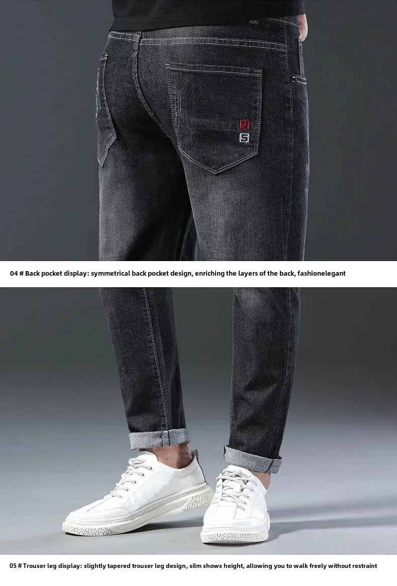Frühling Herbst Xintang Denim Jeans Herren Slim Fit Casual Trendy Modische Alltagskleidung Blau Gerade Bein Hosen Elastische Taille