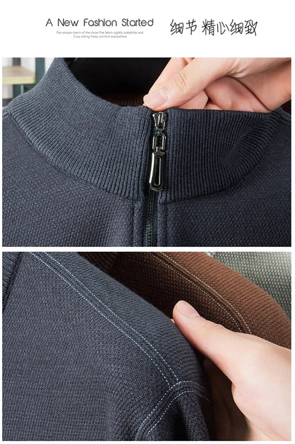 High Quality Velvet Thickening Sweater Bottoming Shirt, Men's Half Zip Pullover, Casual Loose New Warm T-shirt, Knitwear