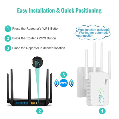 1200Mbps Wireless WiFi Repeater WIFI Range Extender WiFi Signal Booster 5G 2.4G Dual-band Network Amplifier WiFi Router.