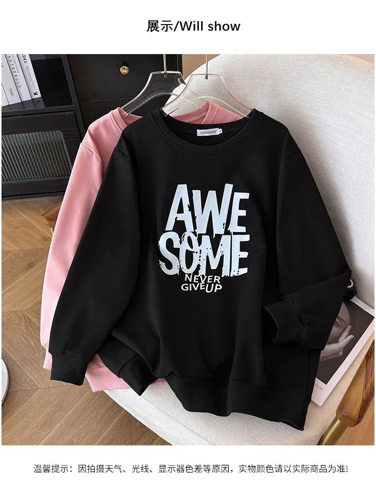 170kg plus size Damen büste Frühling Herbst Winter lose O-Neck Sweatshirt Langarm lässig Top 6xl 7xl 8xl 9xl 10xl 11xl.