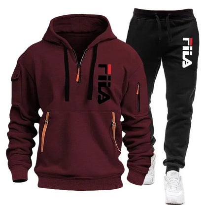 Herbst und Winter 2025, neues Herren-Kapuzen-Sweatshirt + Hose, zweiteiliges Set, Outdoor-Pullover-Sportbekleidungsset für Herren mit mehreren Taschen.