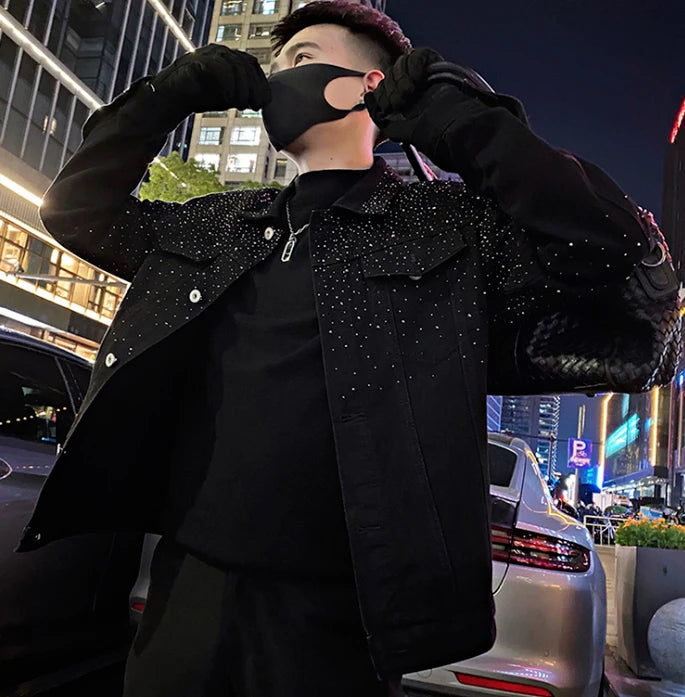 Man Coat Short Rhinestones Cargo Jacket for Men Black High Quality Harajuku New in Vintage Deals Korean Reviews Many Cheap Sale.