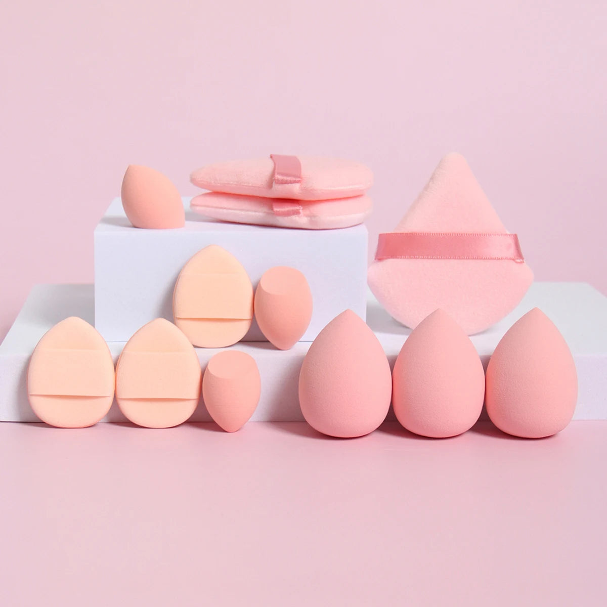 12-Piece All-Purpose Makeup Sponge Set, Made of 3 Loose Powder Puffs, 3 Mini Air Cushion Puffs, 3 Beauty Eggs and 3 Mini Beauty.