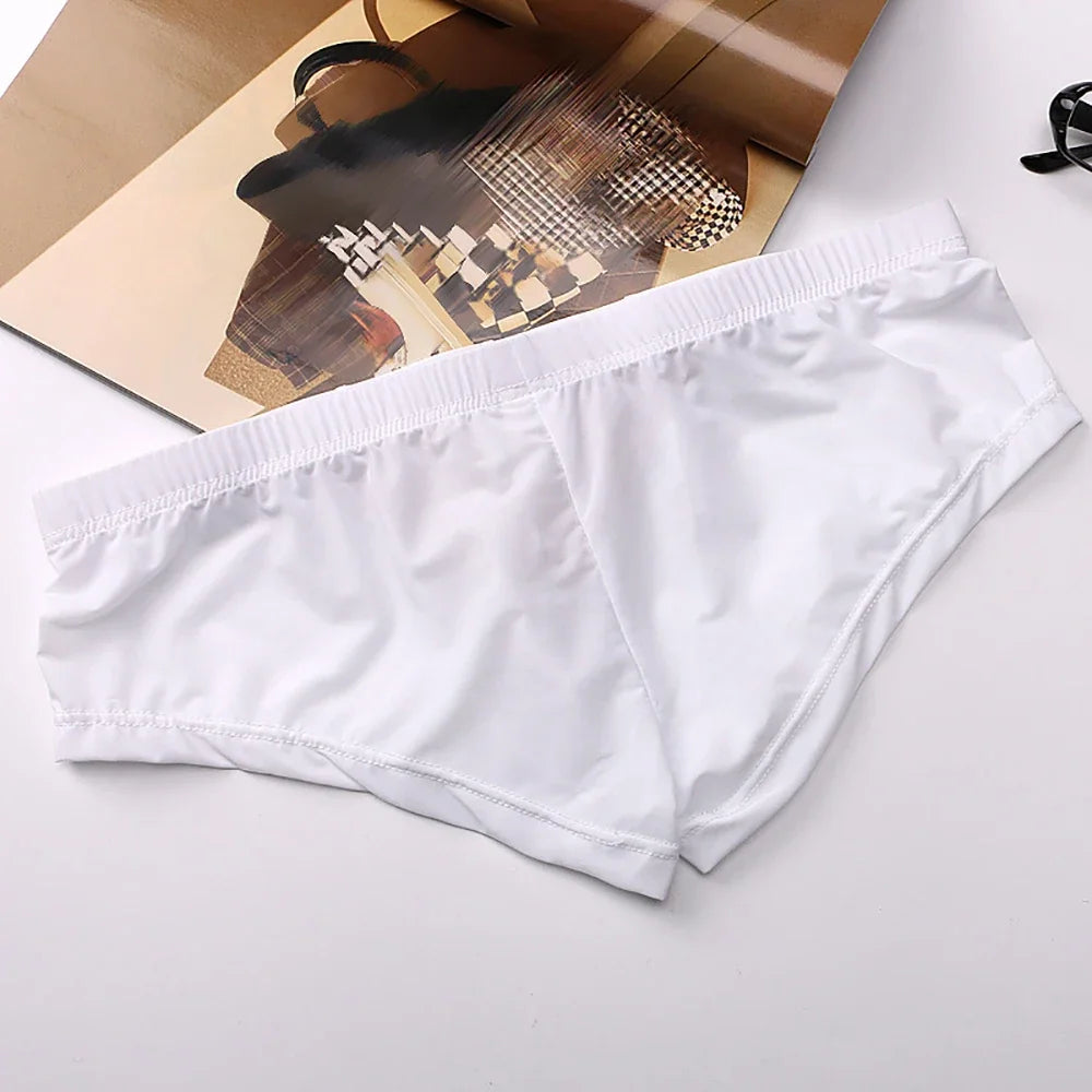 Men's Briefs Soft Breathable Silk Sexy Underwear Men's Hot Hips Up Transparent Jockstrap Sexy Colorful Undies Cueca.