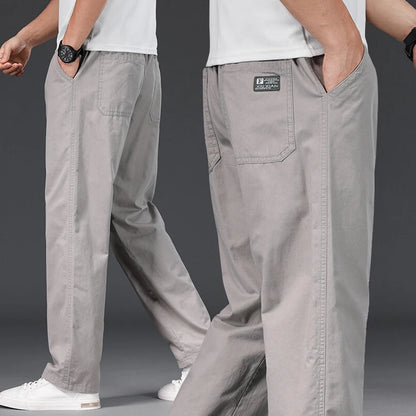 Big Size Mens Casual Pants Relaxed Fit Cotton Trousers Elastic Waist Drawstring Sweatpants Mens Jogger Pants Summer Spring.