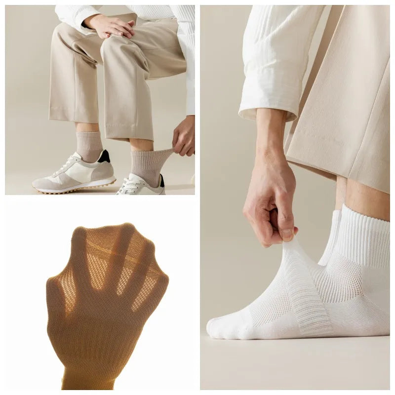 5/10 Pair Men's  Cotton Socks High Quality Breathable Mesh Socks Durable Solid Color Casual Socks Fashion Dress Socks Man.