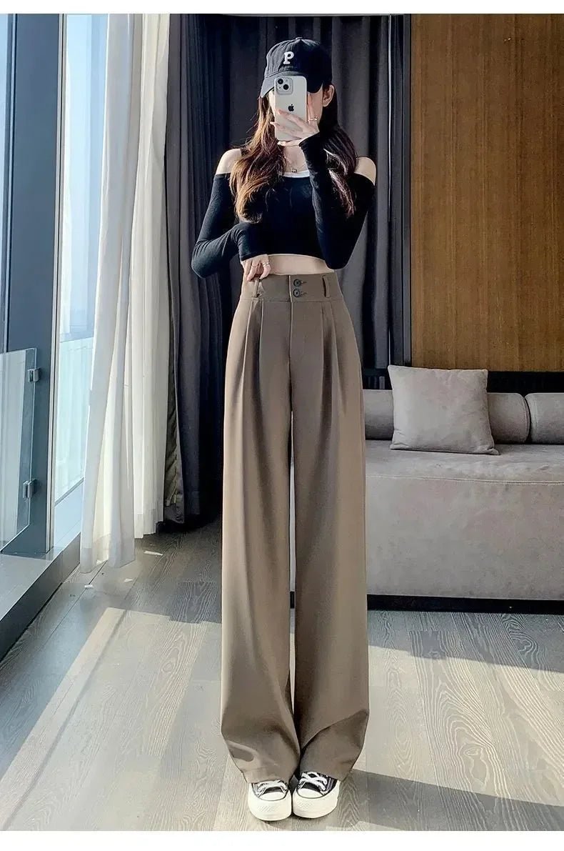 Elegante Breite Bein Hosen Frauen Koreanischen Stil Hohe Taille Schwarz Baggy Hosen Büro Damen Mode Lose Anzug Hosen Streetwear.