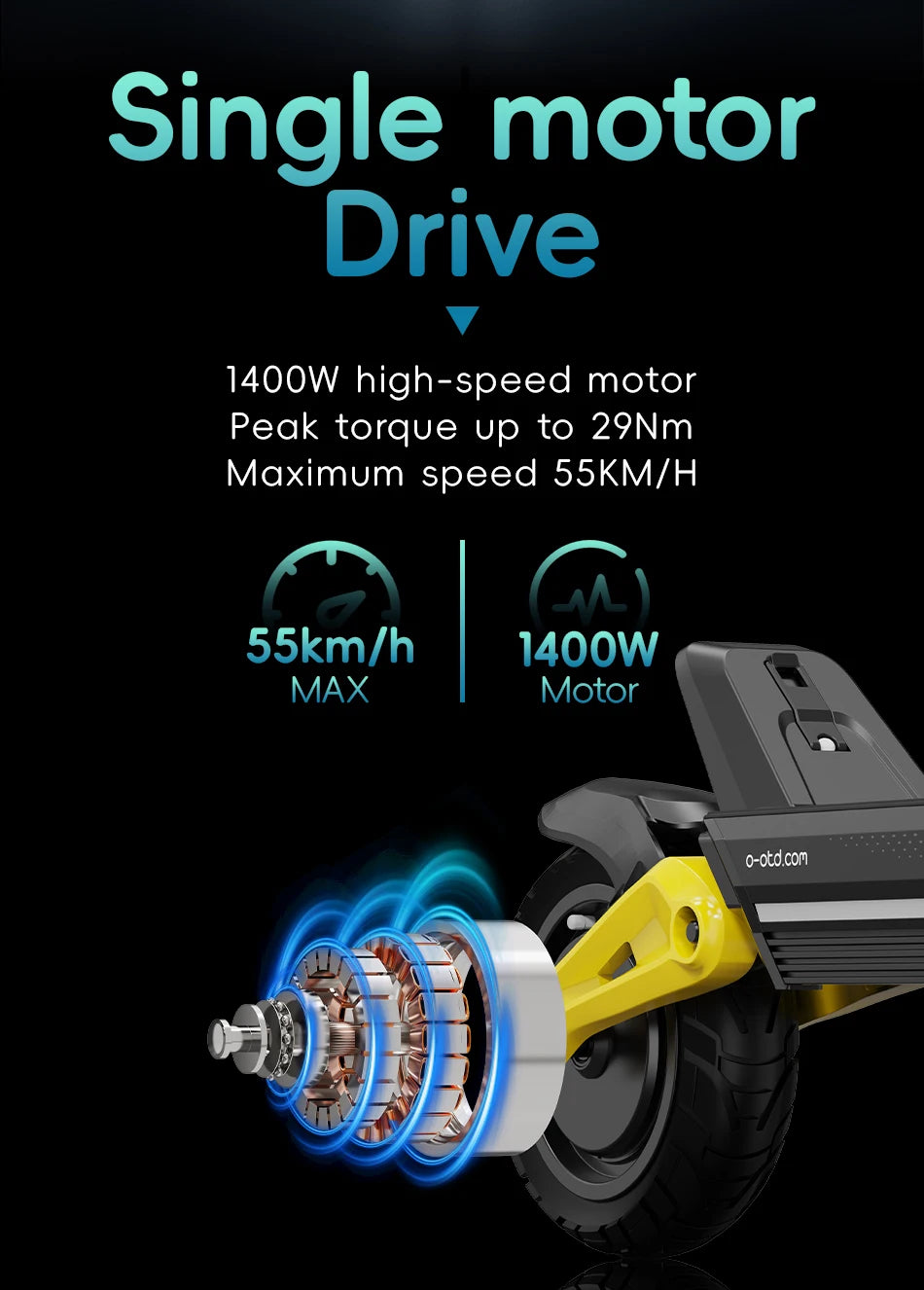 OOTD S10 Electric Scooter 1400W Motor 48V20AH Battery City Off-Road Electric Scooter Adult 10 Inch Foldable Electric Scooter.