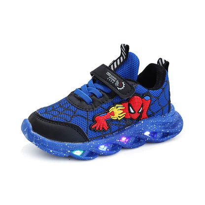 Disney LED Casual Sneakers Red Black For Spring Boys Mesh Outdoor Shoes Children Lighted Non-slip Shoes Size 21-30.