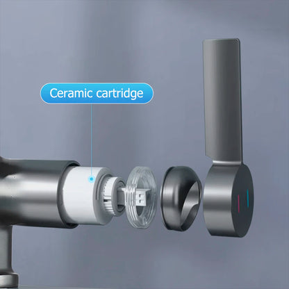 Waterfall Temperature Digital Display Basin Faucet Lift Up Down Stream Sprayer Hot Cold Water Sink Mixer Wash Tap For Bathroom