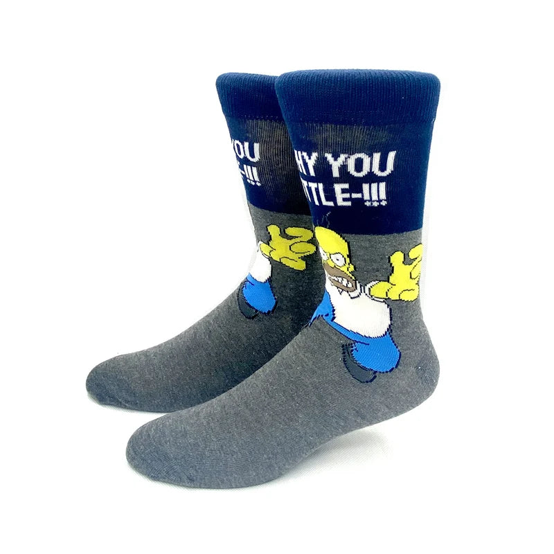 New 1 Pair The Simpsons Harajuku Women Men Socks Cartoon Personality Skateboard Socks Anime Middle Tube Cotton Unisex Socks.