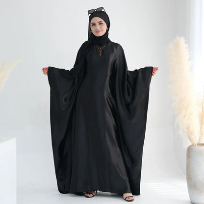 Batwing Butterfly Satin Abaya Dubai Luxury Muslim Kaftan Maxi Dress Abayas For Women Kebaya Robe Caftan Marocain Femme Vestidos