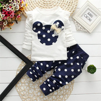 Stumbling toddler girl cartoon long sleeved set T-shirt+pants 2-piece children's fashion baby jacket newborn cotton set.