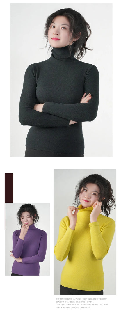 Frauen Pullover Winter Warm Hohe Kragen Strickwaren Langarm Schlank Jumper Frau Thermische Tops Kleidung Pullover Rollkragen Pullover.
