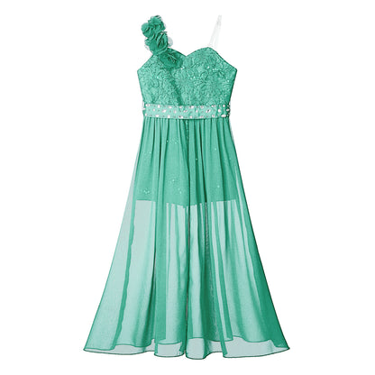 Elegantes Partykleid für Mädchen, Hochzeit, Geburtstag, Abschlussball, Bühne, Festzug, glänzende Pailletten, Perlenapplikation, Spitze, Chiffon, Overall-Kleider