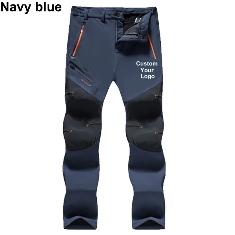 New Men's Customize Your Logo Winter Outdoor Hiking Trousers Camping Climbing Fishing Skiing Trekking Softshell Warm Pants.