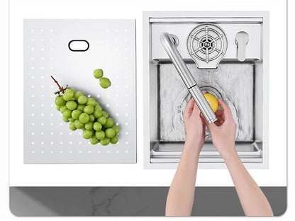 SUS 304 Island Hidden Kitchen Sink Rice Grain Embossing Prevent Scratches Handmade Bar Counter kitchen Sink With Cup Rinser