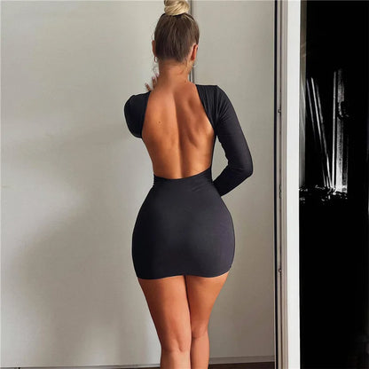 Zahlung Casual Mini Kleid Frauen Prägnante Klassische Backless Volle Hülse O-ansatz Grundlegende Weibliche Bodycon Straße Kleidung.