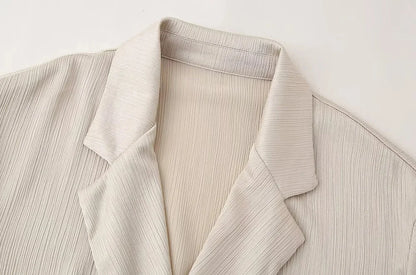 Women's Double-Breasted Loose Blazer Coat and High Elastic Waist Wide Leg Pants, Female Two Piece Sets, Fashion.