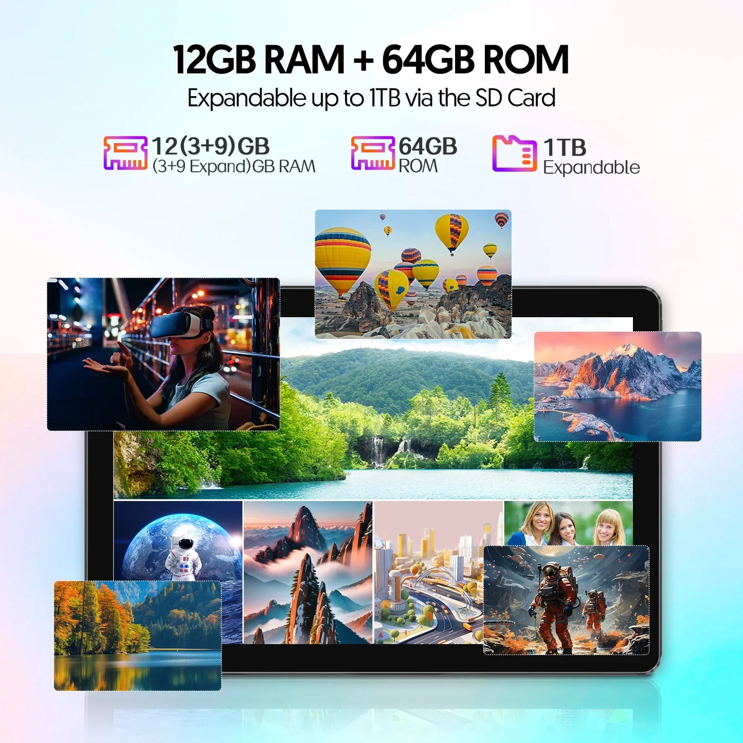 New BAKEN 10-inch Android 15 tablet with 64GB storage, keyboard, leather case, SIM card slot, stylus, mouse, and dual speakers.