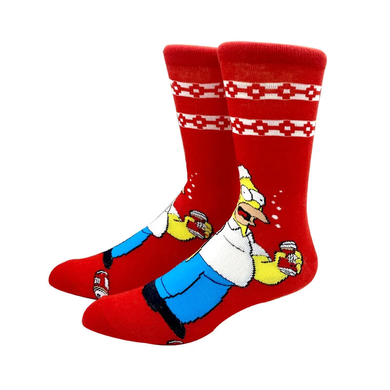 New 1 Pair The Simpsons Harajuku Women Men Socks Cartoon Personality Skateboard Socks Anime Middle Tube Cotton Unisex Socks