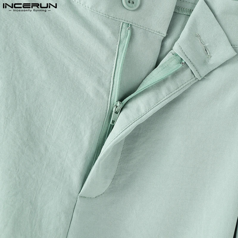 INCERUN Summer Men's Sets Solid Color Sleeveless Tops Tee Buttons Summer Long Pants Male Two-piece Suits Streetwear 2PCS S-5XL