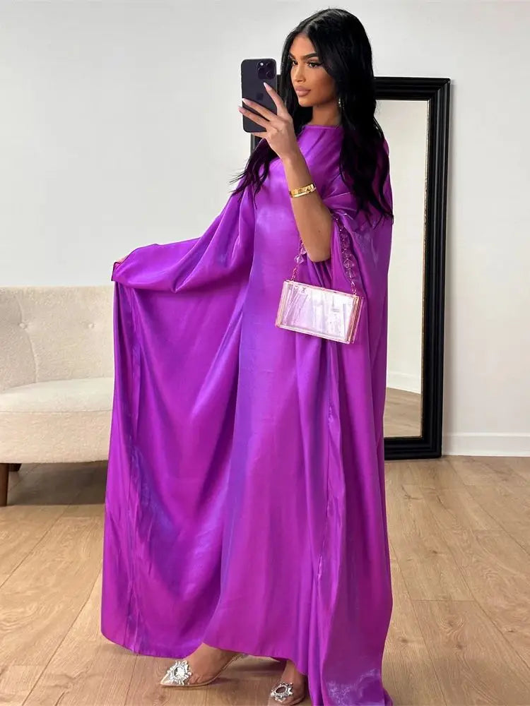 Ramadan Eid Satin Batwing Butterfly Abaya Dubai Luxury 2024 Muslim Maxi Kaftan Dress Abayas For Women Kebaya Robe Femme Vestidos.