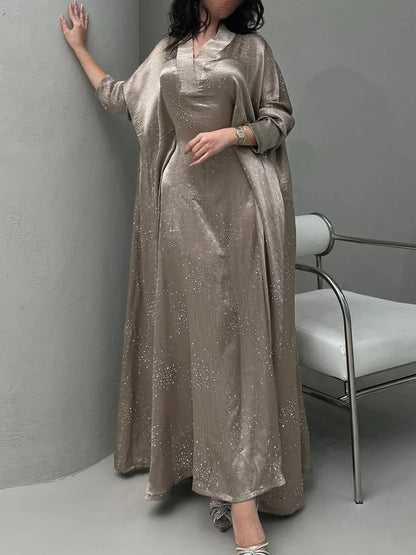 Women Ramadan Eid Arabic Dubai Abaya Luxury Muslim Fashion Hot Beading Long Dress Kaftan Robe Femme Islam Prayer Clothing Kebaya.
