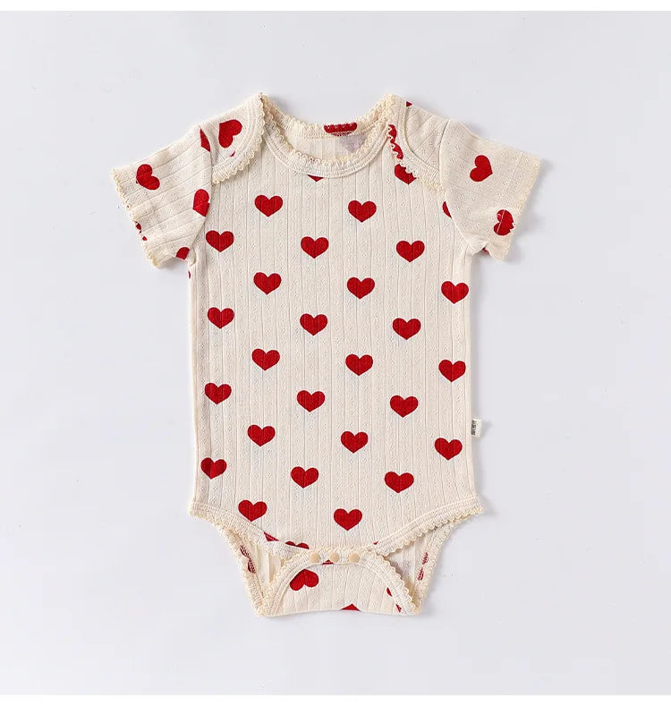 0-24M Baumwolle Baby Mädchen Strampler Herz Druck Nette Prinzessin Body Sommer Neugeborenen Kind Baby Kleidung Kurzarm outfit.