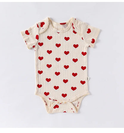 0-24M Baumwolle Baby Mädchen Strampler Herz Druck Nette Prinzessin Body Sommer Neugeborenen Kind Baby Kleidung Kurzarm outfit.