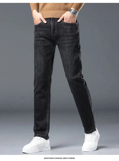 2025 New Stretch Jeans Men's Regular Classic Business Slim Trousers Black Blue Straight Male Y2K Brand Clothing Pants Size 29-40.