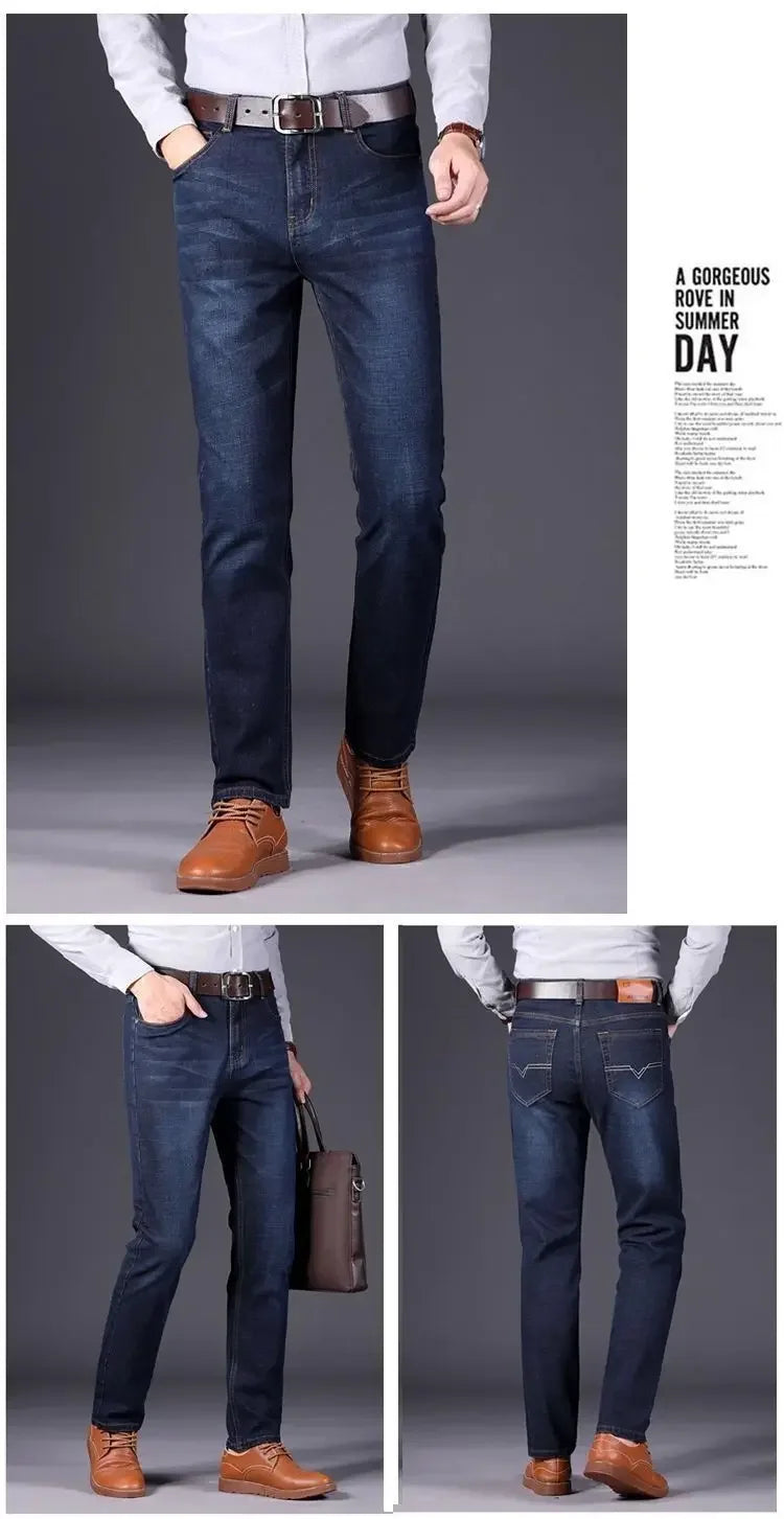 Elastische Jeans für Herren, Frühling und Herbst, lockere Passform, gerades Bein, vielseitige Hose, verschleißfest, lässige Konstruktion, Bienenhose, Sommer.