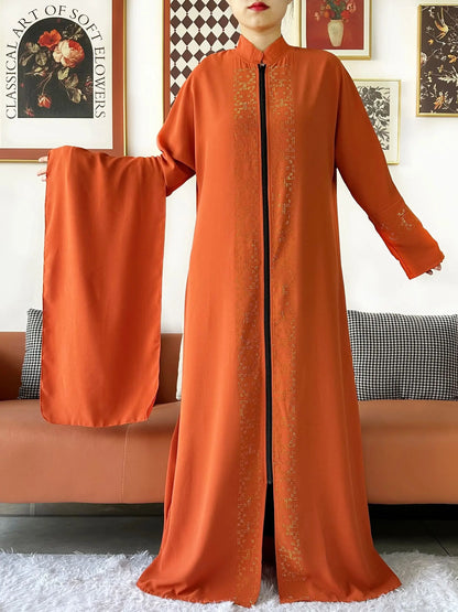 2024 Muslim Ramadan Tranditional Turtleneck Long Sleeve Dress Women Cardigan Open Abaya Dubai Caftan Islamic Kimono Clothes.