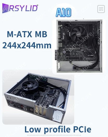 A10 7.3L M-ATX Chassis A4 HTPC Portable Computer PC Support PCIe 2.5' SSD Drive Mini Flex PSU Case.