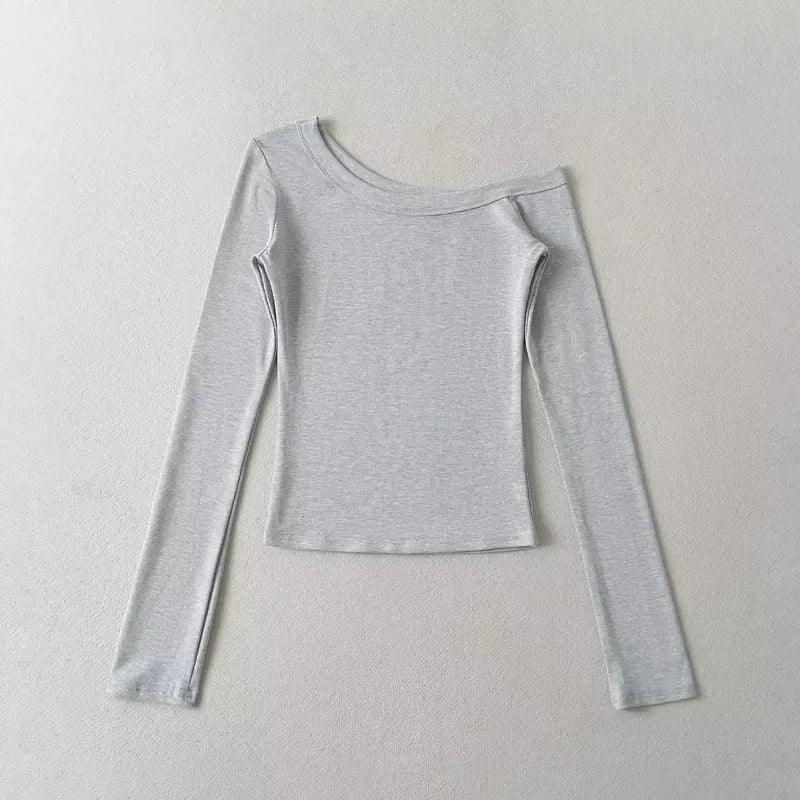 Women's One Shoulder Long Sleeve Fitted Top Elegant Casual Style.