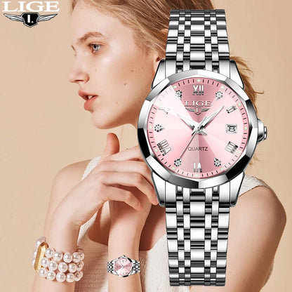 LIGE Elegant Ultrathin Nordic Simple Style Quartz Movement Women's Wristwatch Fashion Stainless Steel Bracelet Belt Woman Watch.
