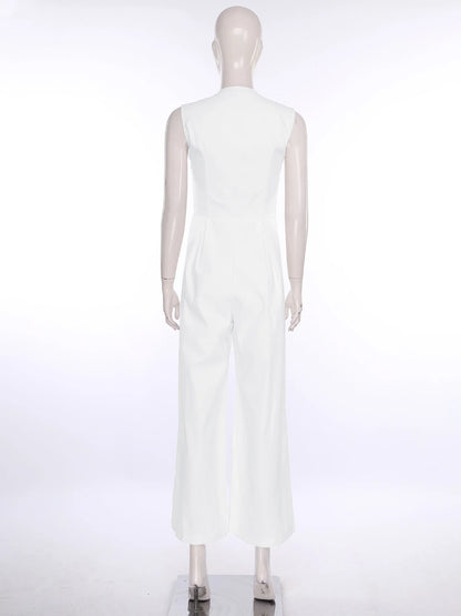 Women High Waist One Piece Sleeveless Jumpsuit Wide Leg Rompers Office Lady Commute Work Casual Dressy Jumpsuits Long Pants.