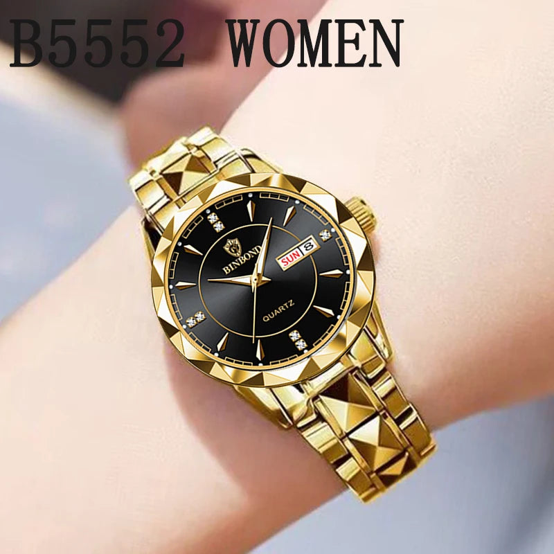 BINBONDB5552 30M Waterproof Luminous New Luxury Brand Quartz Womens Watches  Date Wristwatch Fashion Business Womens Watches.