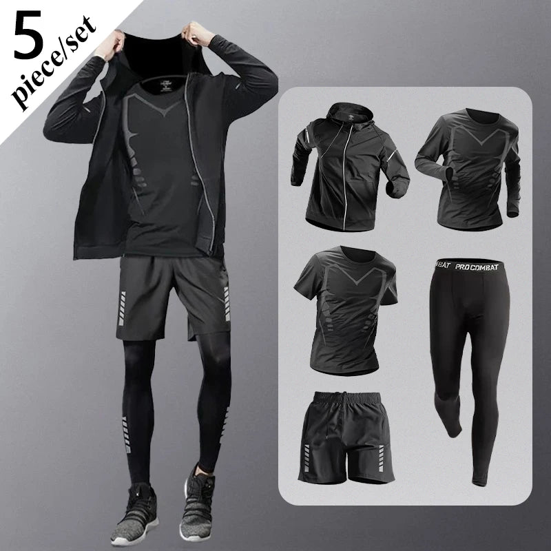 Fashion Breathable Running Sports Suit Men's Fitness Clothes All-Seasons Professional Morning Running Clothes Quick Dry Training.