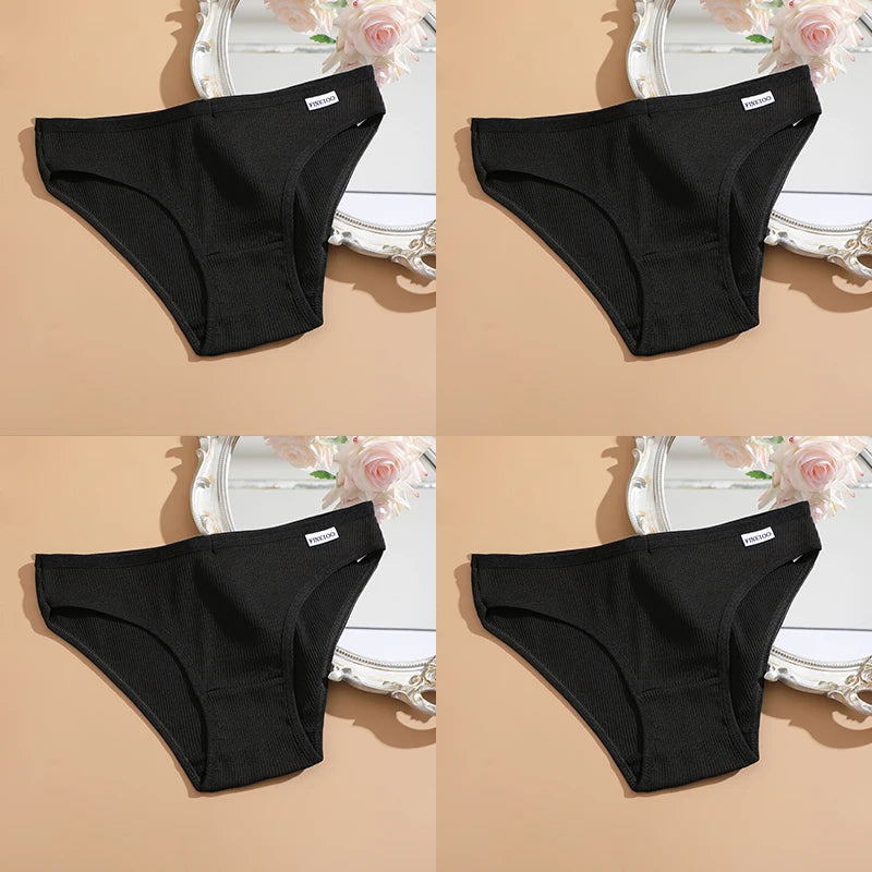FINETOO 4Pcs/Set M-4XL Cotton Panties Female Underpants Sexy Panties for Women Briefs Underwear Plus Size Pantys Lingerie