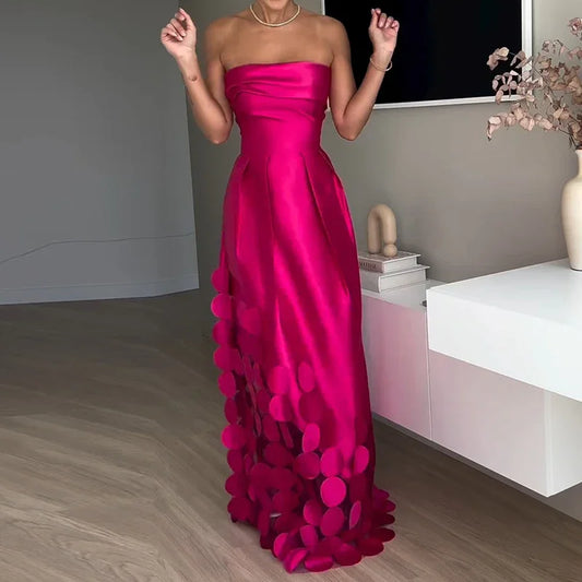 Sexy, elegant, schulterfrei, Satin, gespleißt, aushöhlen, Partykleid, Damen, Sommer, rückenfrei, rot, schick, Bankett-Abendkleider, 2025, neu.